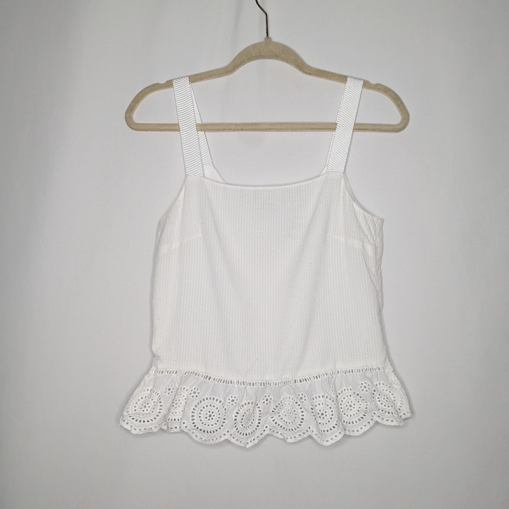 J. Crew Womens White Eyelet Trim Tank Top Size 4
